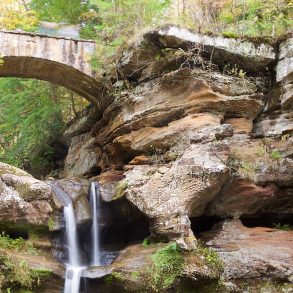 Bridge and Waterfall in Hocking Hills State Park, Ohio